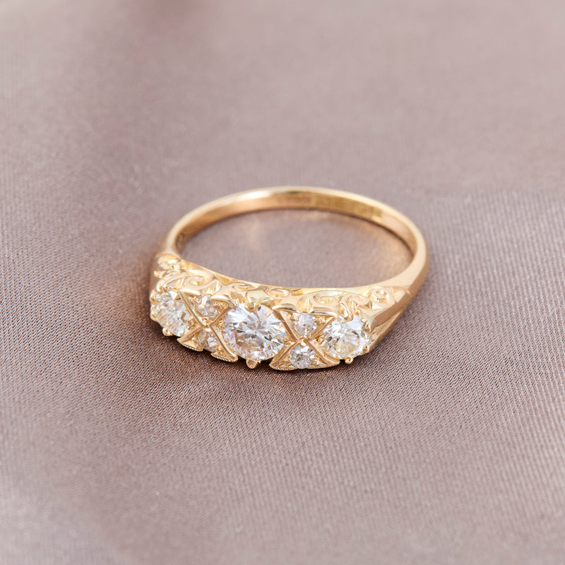 Antique 18ct Yellow Gold Natural Diamond Bridge Ring