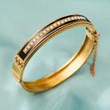 Fine Victorian 18ct Yellow Gold & Pearl, Black Enameled Bracelet, Circa 1880.