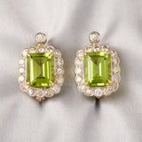 Vintage Pair of 18ct White Gold 1940's Peridot & Diamond Cluster Earrings