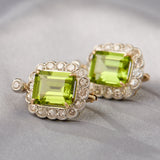 Vintage Pair of 18ct White Gold 1940's Peridot & Diamond Cluster Earrings