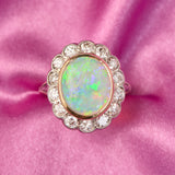 Vintage 14ct Yellow Gold Opal & Diamond Cluster Ring