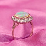 Vintage 14ct Yellow Gold Opal & Diamond Cluster Ring
