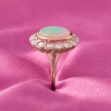 Vintage 14ct Yellow Gold Opal & Diamond Cluster Ring