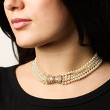 Akoya Pearl Four Strand Choker with 18ct Yellow Gold & Diamond Clasp, Circa 1985.