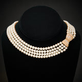 Akoya Pearl Four Strand Choker with 18ct Yellow Gold & Diamond Clasp