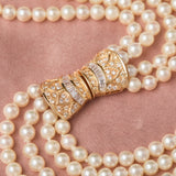 Akoya Pearl Four Strand Choker with 18ct Yellow Gold & Diamond Clasp
