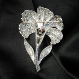 Bold 1950's Platinum & Diamond Floral Brooch