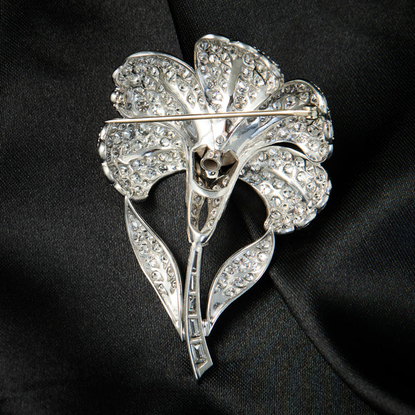 Bold 1950's Platinum & Diamond Floral Brooch