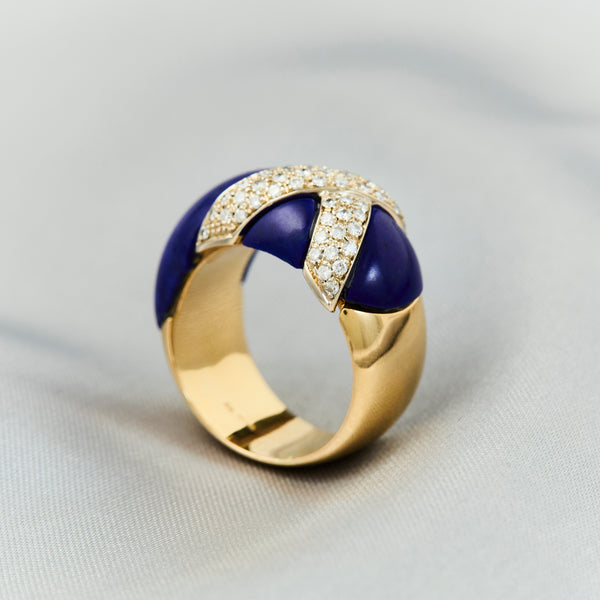 Fabulous 1980's Gold Diamond and Lapis Lazuli Cocktail Ring