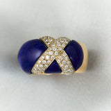 Fabulous 1980's Gold Diamond and Lapis Lazuli Cocktail Ring