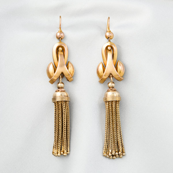 Victorian 9ct Yellow Gold Tassle Drop Earrings, Circa 1890.
