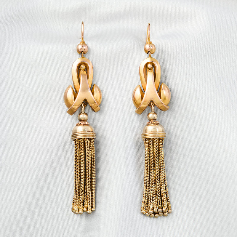 Victorian 9ct Yellow Gold Tassle Drop Earrings, Circa 1890.