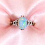 Antique 18ct Yellow Gold Crystal Opal & Diamond Ring, Circa 1910