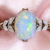 Antique 18ct Yellow Gold Crystal Opal & Diamond Ring, Circa 1910