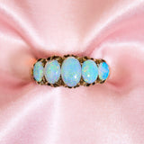 Antique 18ct Yellow Gold Five Across Graduated Opal Ring, Circa 1900.