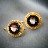 Victorian Etruscan Style 18ct Yellow Gold Micro Mosaic Earrings