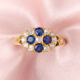 Victorian 18ct Yellow Gold Sapphire & Diamond Cluster Ring