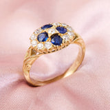 Victorian 18ct Yellow Gold Sapphire & Diamond Cluster Ring
