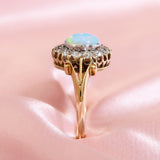 Victorian 18ct Yellow Gold & Silver Opal & Diamond Cluster Ring, Circa 1890.