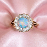 Victorian 18ct Yellow Gold & Silver Opal & Diamond Cluster Ring, Circa 1890.