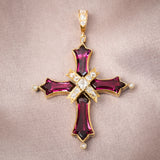 Victorian 18ct Yellow Gold Garnet & Diamond Latin Cross, Circa 1880.