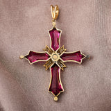 Victorian 18ct Yellow Gold Garnet & Diamond Latin Cross, Circa 1880.