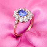 Edwardian 18ct Rose & White Gold Ceylon Sapphire & Diamond Cluster Ring.