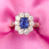 Edwardian 18ct Rose & White Gold Ceylon Sapphire & Diamond Cluster Ring.