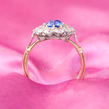 Edwardian 18ct Rose & White Gold Ceylon Sapphire & Diamond Cluster Ring.