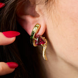 Modern 18ct Yellow Gold Architectural Multi Gem Earrings