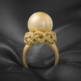 Contemporary 18ct Yellow Gold & Golden South Sea Pearl & Diamond Ring