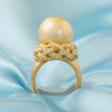 Contemporary 18ct Yellow Gold & Golden South Sea Pearl & Diamond Ring