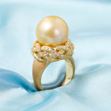 Contemporary 18ct Yellow Gold & Golden South Sea Pearl & Diamond Ring