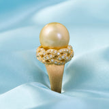 Contemporary 18ct Yellow Gold & Golden South Sea Pearl & Diamond Ring