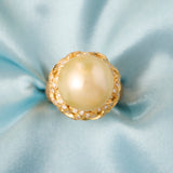 Contemporary 18ct Yellow Gold & Golden South Sea Pearl & Diamond Ring