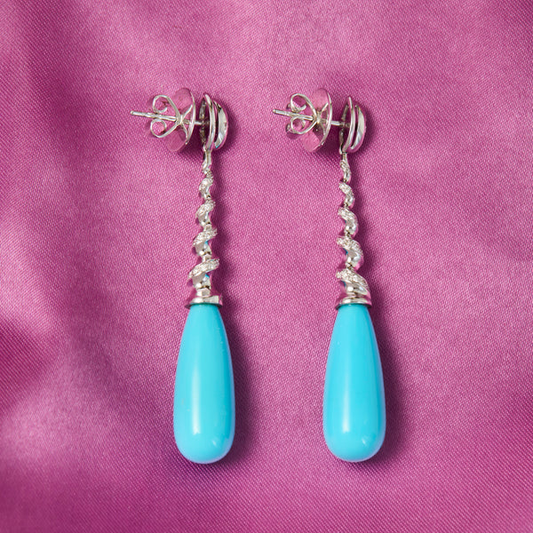 18ct White Gold Diamond & Turquoise Drop Earrings