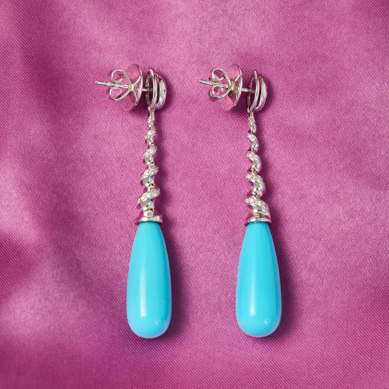 18ct White Gold Diamond & Turquoise Drop Earrings