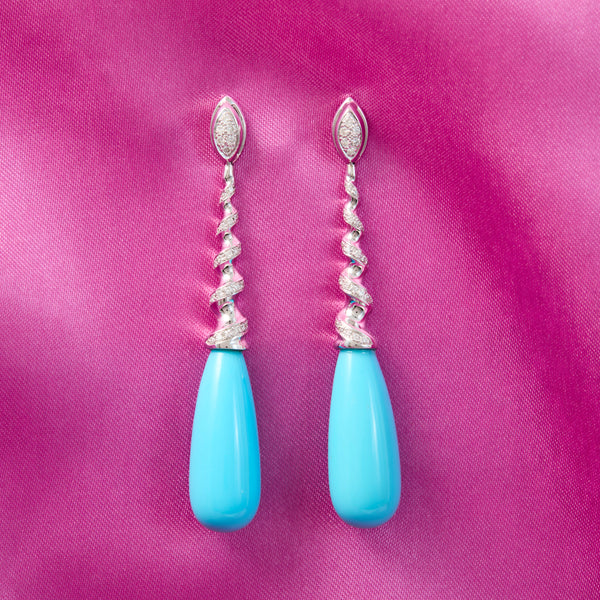 18ct White Gold Diamond & Turquoise Drop Earrings
