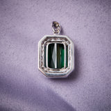 Modern 18ct White Gold Tourmaline & Diamond Cluster Pendant.