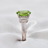 Contemporary Platinum Peridot & Diamond Ring
