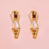 Modern 14ct Yellow Gold Blue Topaz & Diamond Post & Omega Clip Earrings.