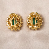 Pair of Modern 18ct Yellow Gold Emerald & Diamond Cluster Earrings