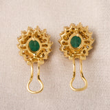 Pair of Modern 18ct Yellow Gold Emerald & Diamond Cluster Earrings