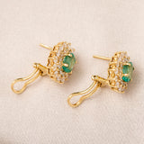 Pair of Modern 18ct Yellow Gold Emerald & Diamond Cluster Earrings
