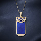 Modern 18ct Yellow Gold Lapis Lazuli & Diamond Geometric Pendant.