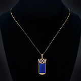 Modern 18ct Yellow Gold Lapis Lazuli & Diamond Geometric Pendant.