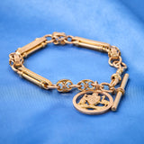 Antique 9ct Rose Gold T-Bar Fancy Link Bracelet with Medal by Willis of Melbourne.