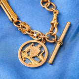 Antique 9ct Rose Gold T-Bar Fancy Link Bracelet with Medal by Willis of Melbourne.