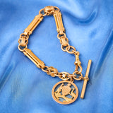 Antique 9ct Rose Gold T-Bar Fancy Link Bracelet with Medal by Willis of Melbourne.