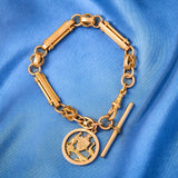 Antique 9ct Rose Gold T-Bar Fancy Link Bracelet with Medal by Willis of Melbourne.
